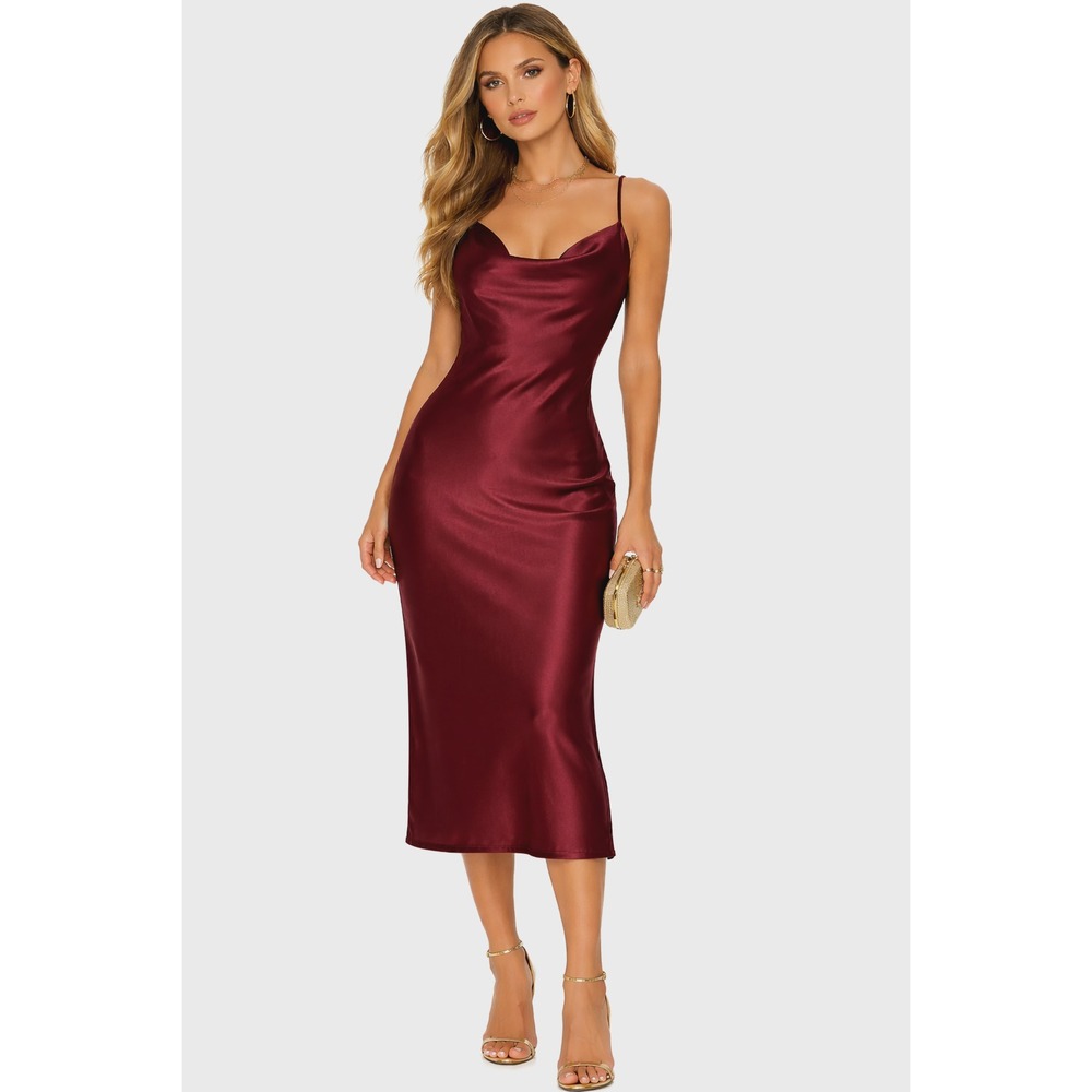 Altar'd State Carlotta Satin Slip Dress Burgundy Wine Midi Spaghetti Strap Sz L‎